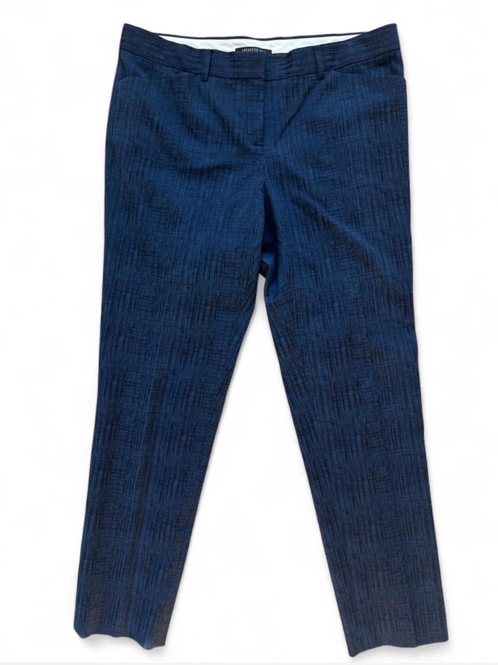 Lafayette 148 New York Textured Stretch Trousers Size 10 Blue Navy Pants